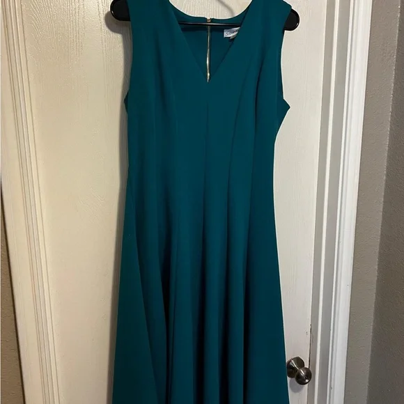 Calvin Klein Teal V-Neck Midi Dress - Picture 4 of 4